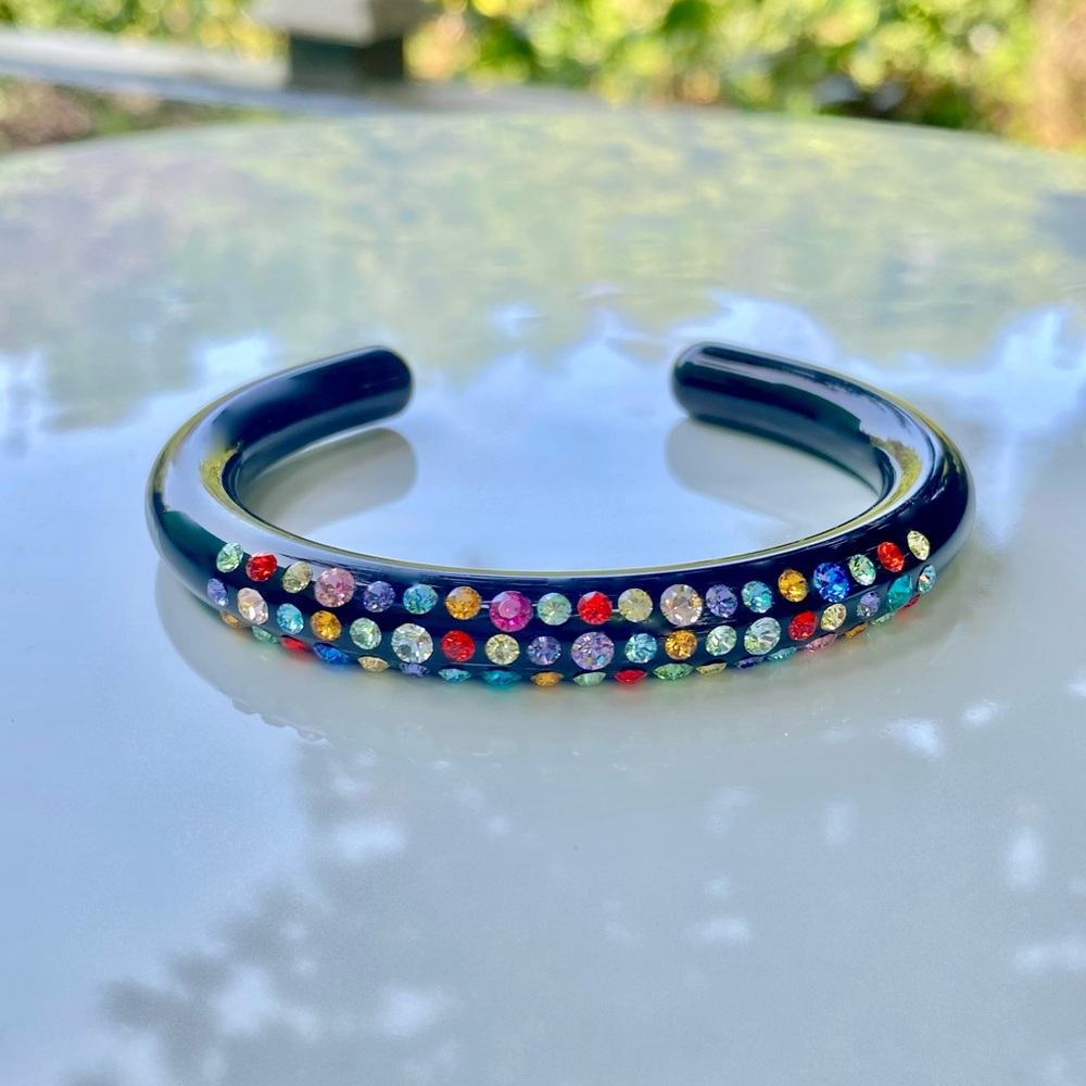 Black Acrylic Cuff Bracelet For Women With Mixed Swarovski Crystals by Lara Glam